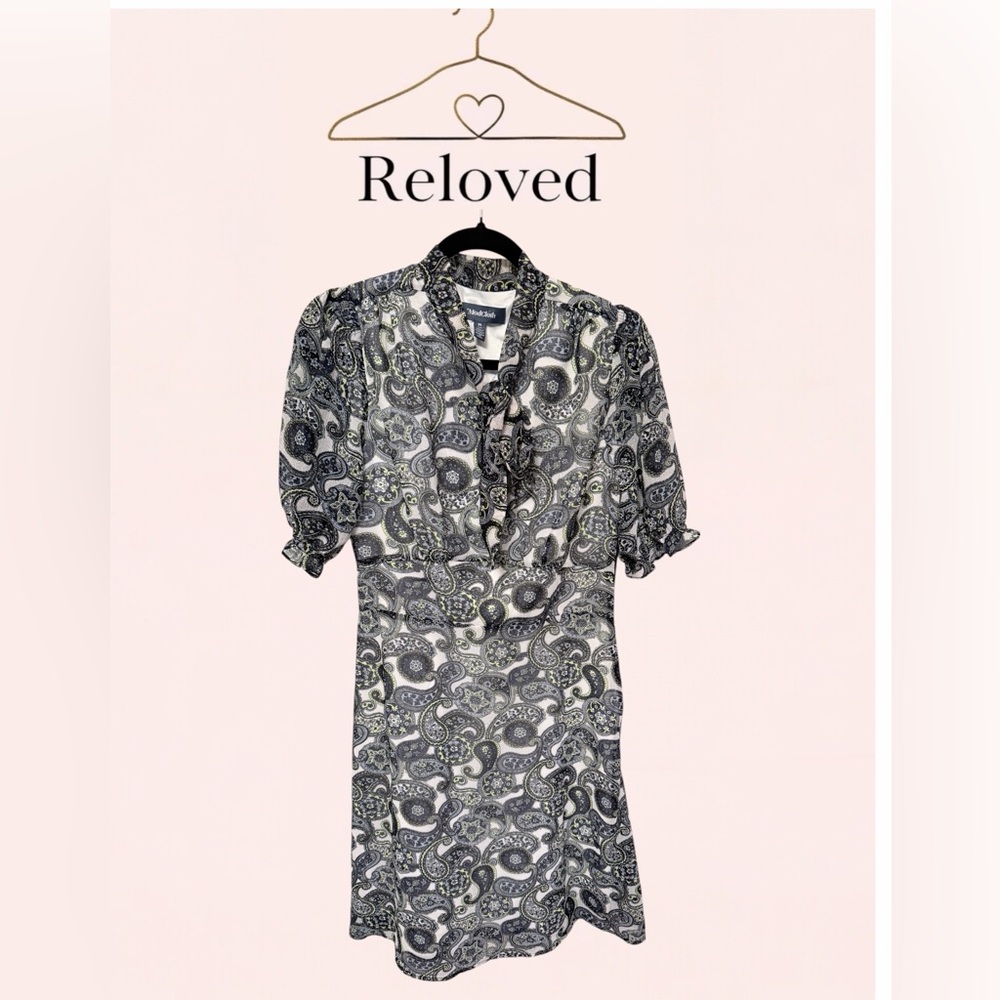 ModCloth Black & White Paisley Ruffle V-Neck Mini Dress